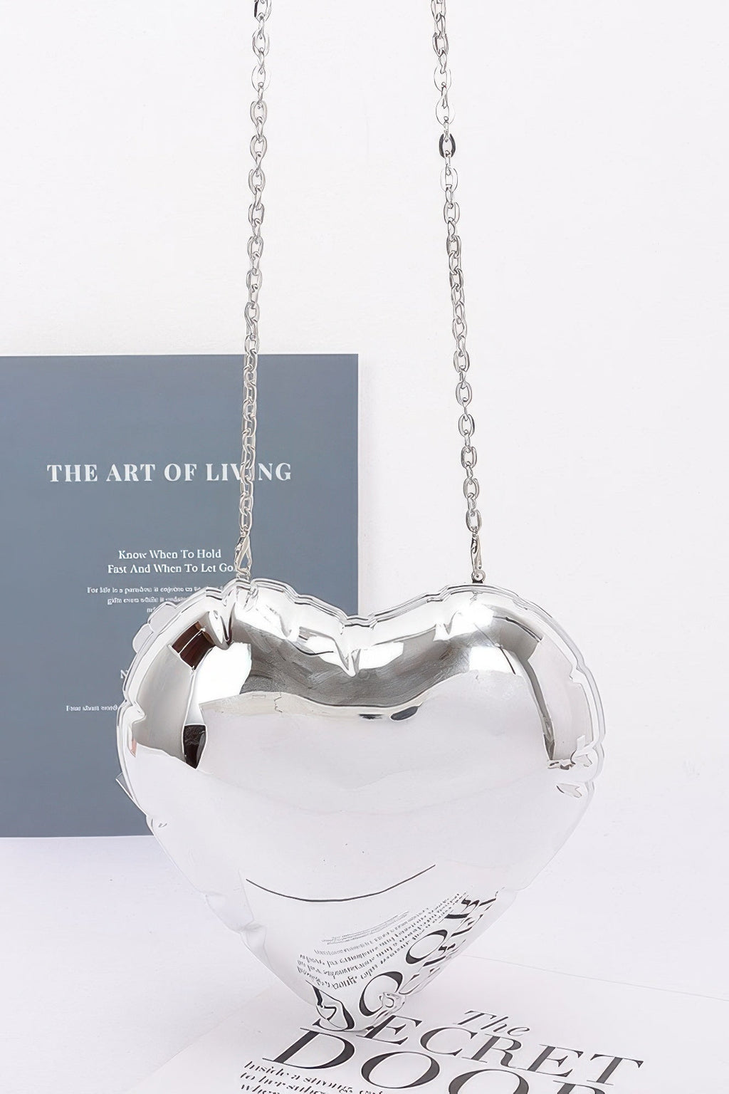 Valentine heart-shaped acrylic evening bag clutch with glossy hard case and metallic accents — view 5