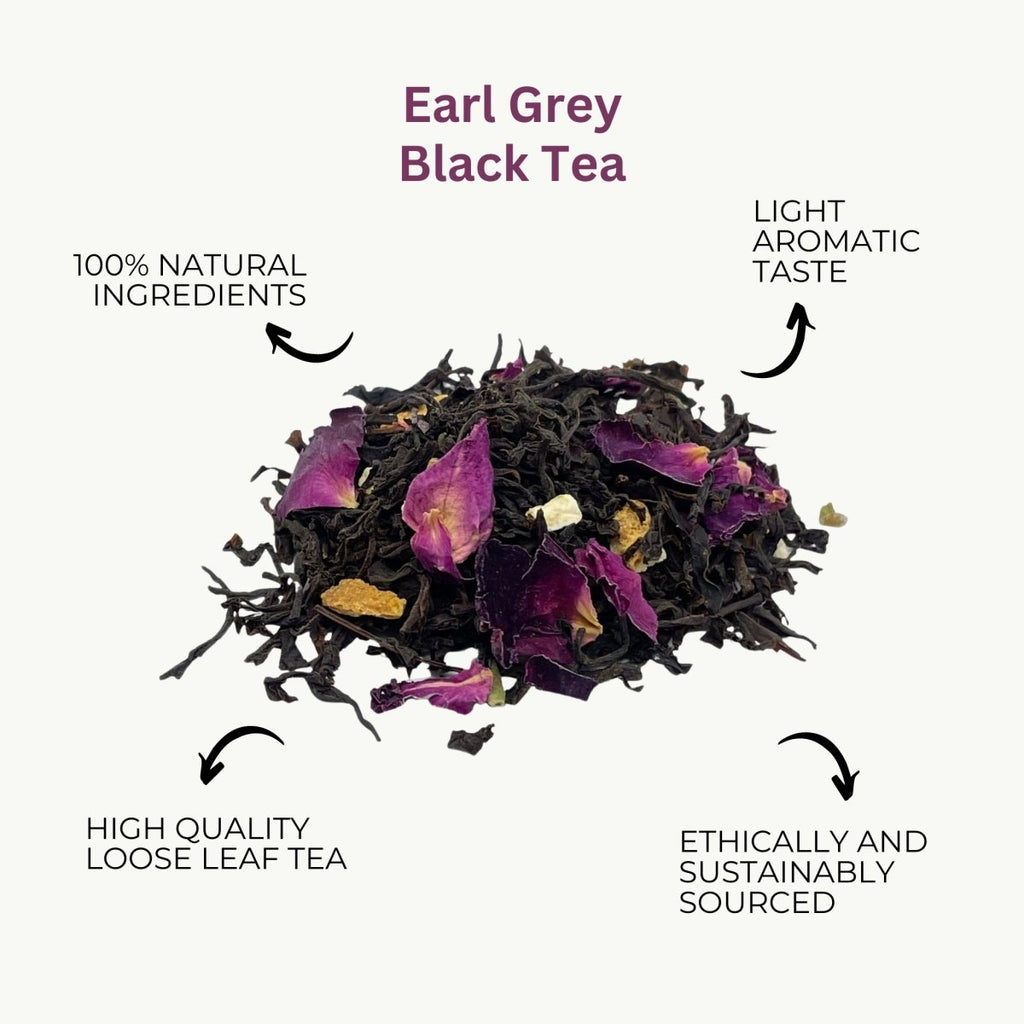 Premium Earl Grey loose leaf tea blend featuring dried rose petals and orange peel — view 3