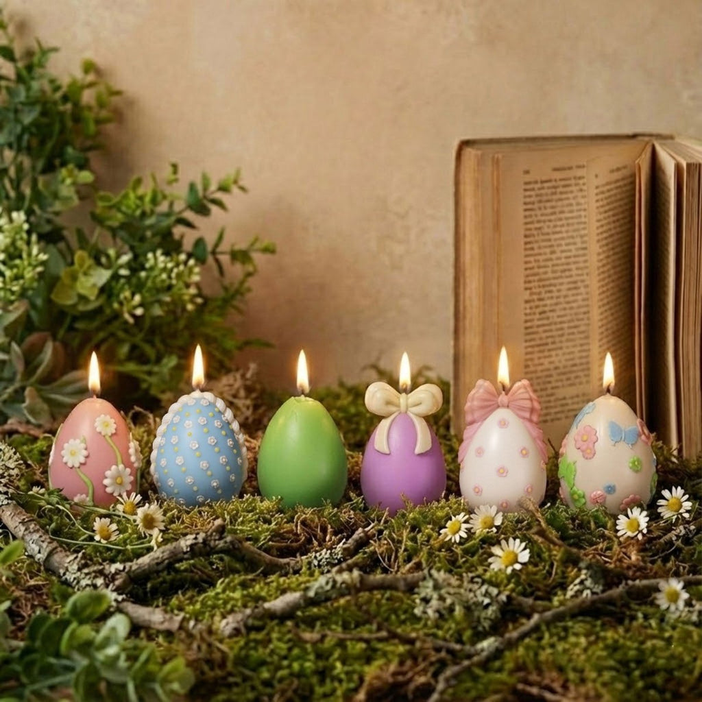 Floral Easter egg silicone 3D candle molds showcasing intricate bow and flower designs — view 2