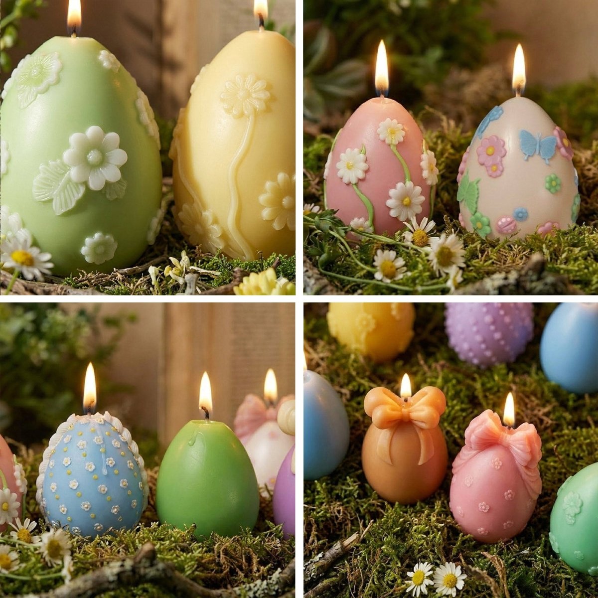 Floral Easter egg silicone 3D candle molds showcasing intricate bow and flower designs — view 3