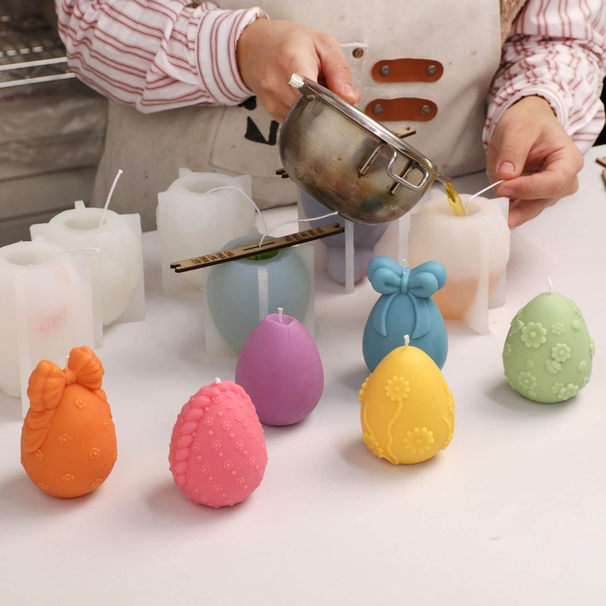 Floral Easter egg silicone 3D candle molds showcasing intricate bow and flower designs — view 5
