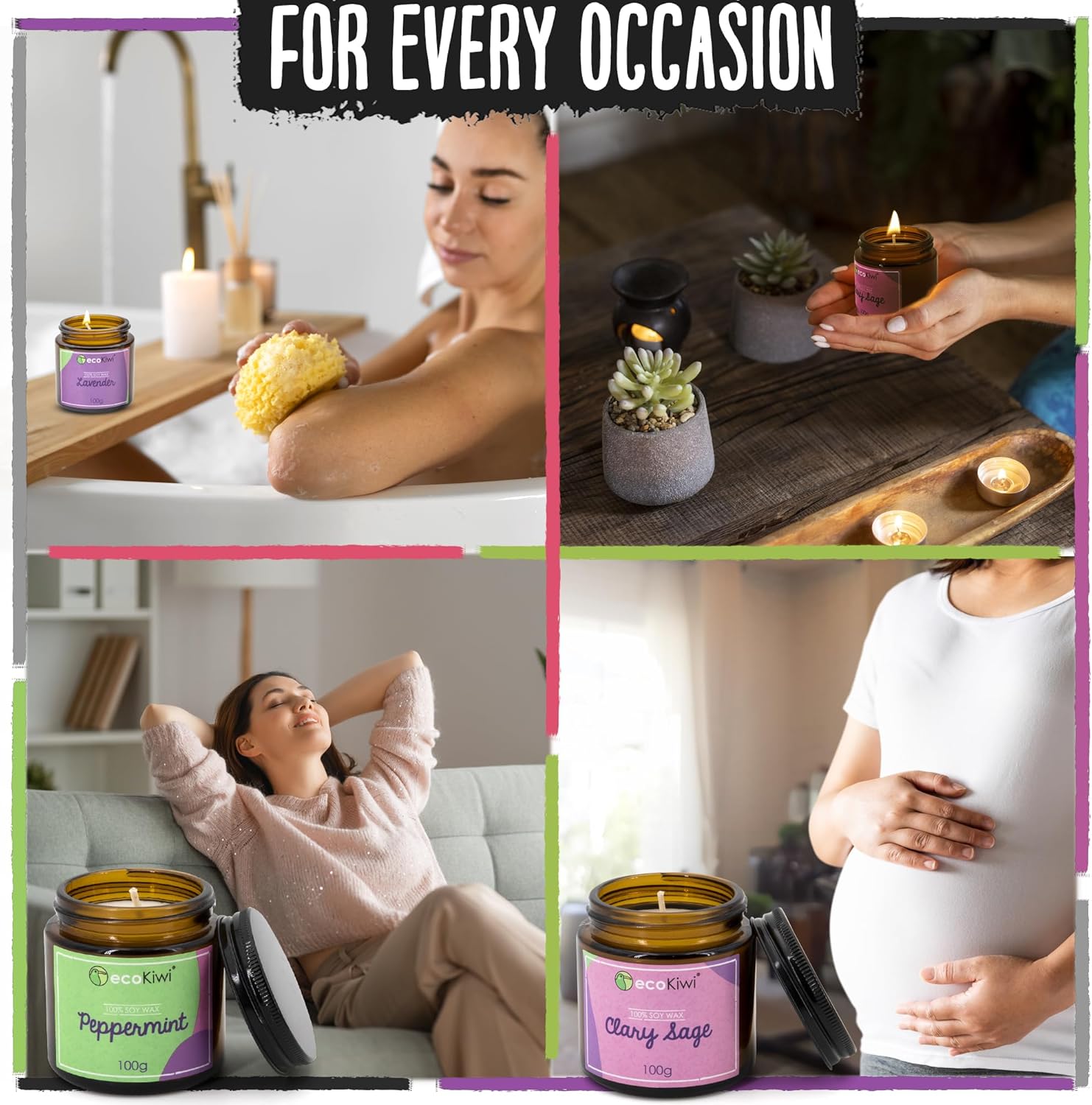 Scented soy candle trio in amber glass jars with lavender peppermint and clary sage essential oils — view 4