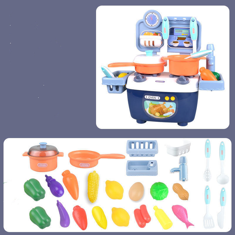 Educational plastic play kitchen toy set in pink with cooking accessories, pots, and utensils — view 4