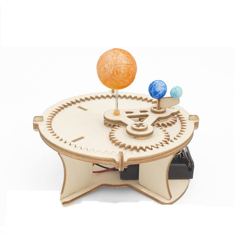 Wooden Earth, Moon, and Sun educational science model kit with metal and plastic gears
