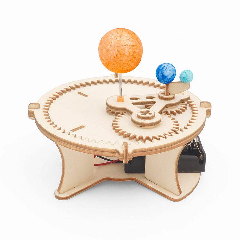 Wooden Earth, Moon, and Sun educational science model kit with metal and plastic gears — view 2