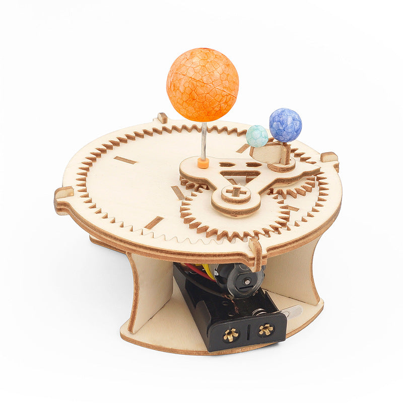 Wooden Earth, Moon, and Sun educational science model kit with metal and plastic gears — view 3