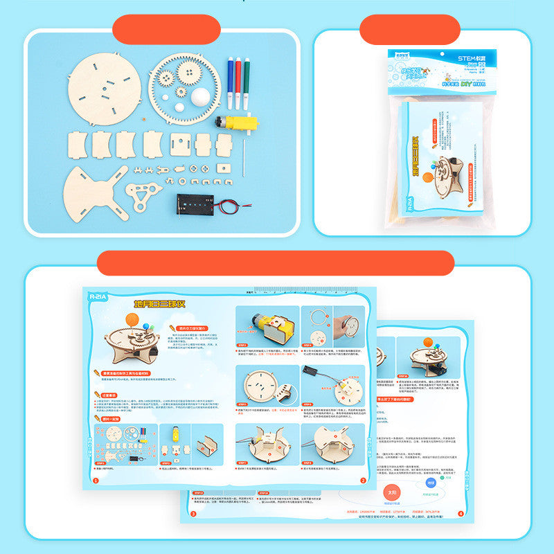 Wooden Earth, Moon, and Sun educational science model kit with metal and plastic gears — view 4