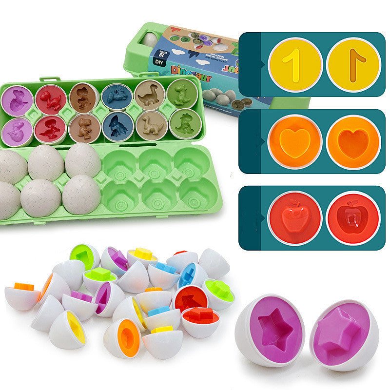 Green plastic egg shape matching educational toy for toddlers in a durable storage case — view 2