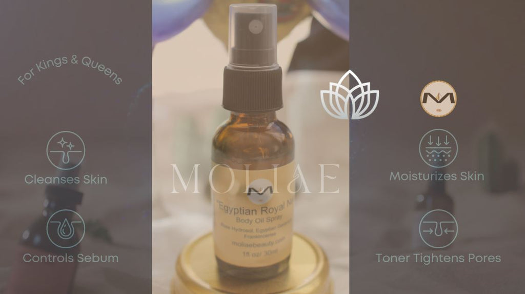 Egyptian Royal Netru Body Oil Spray bottle with rose, frankincense, and geranium natural skin nourishment — view 2