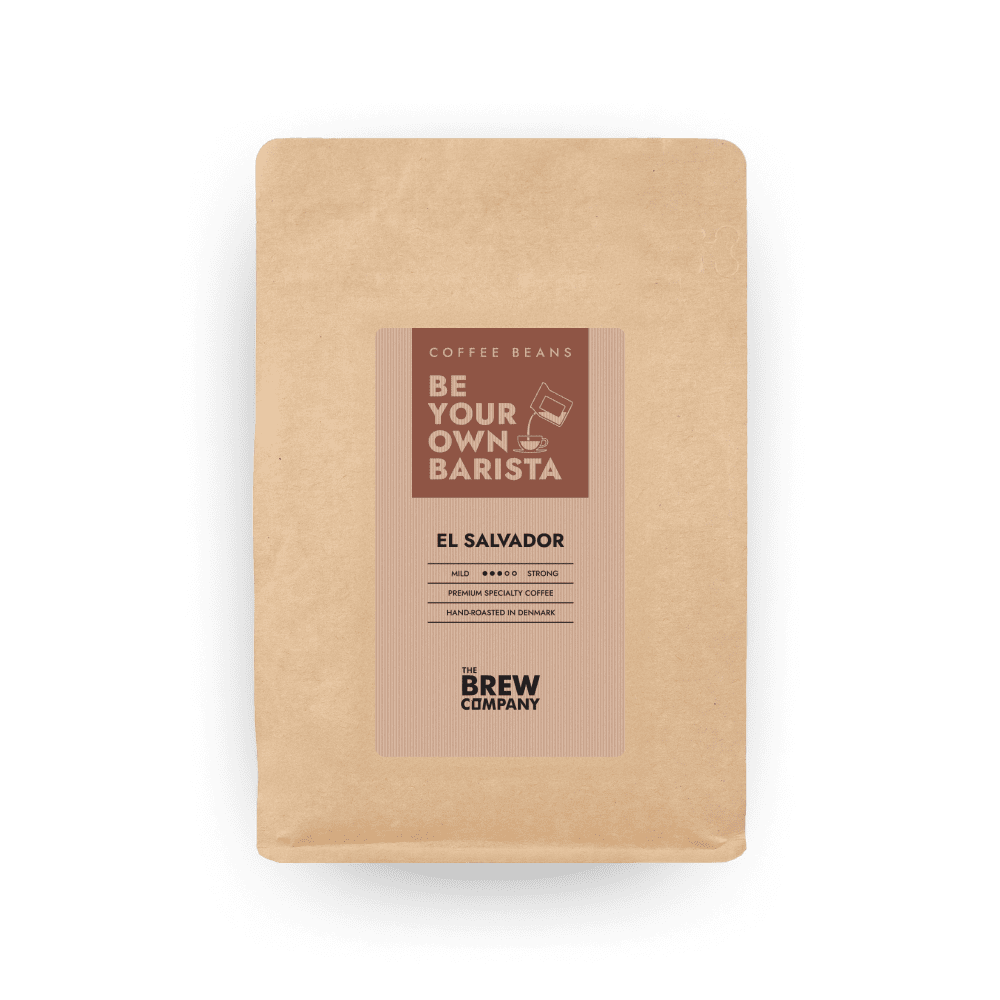 El Salvador whole coffee beans inside an eco friendly kraft paper pouch for maximum freshness