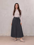 Elastic Waist Micro Pleat Skirt-Denim Black-0