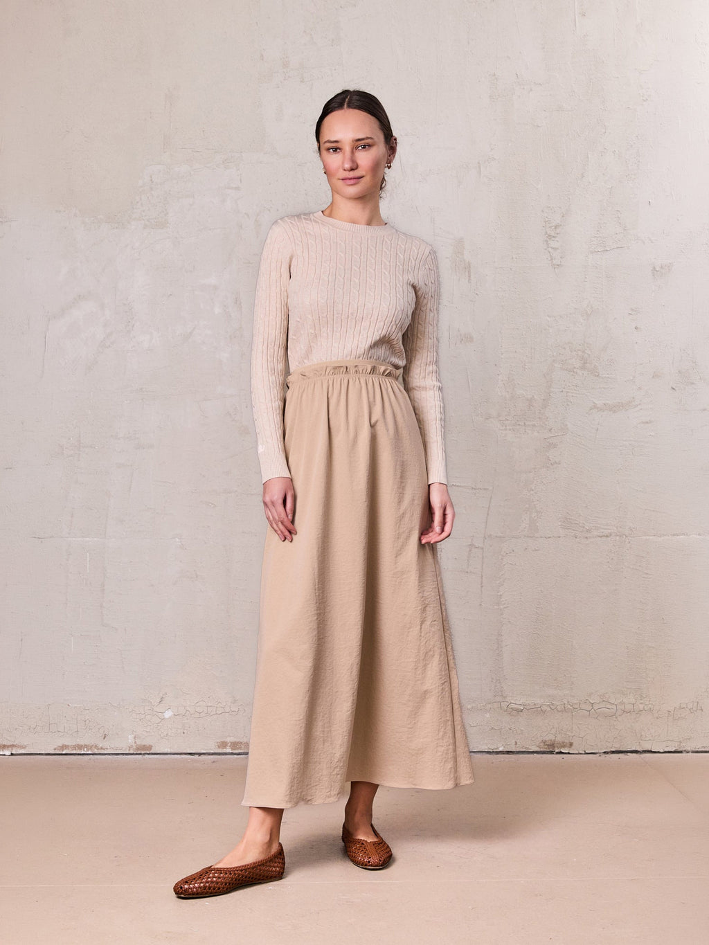 Elastic Waist Ruffle Skirt-Bone-0