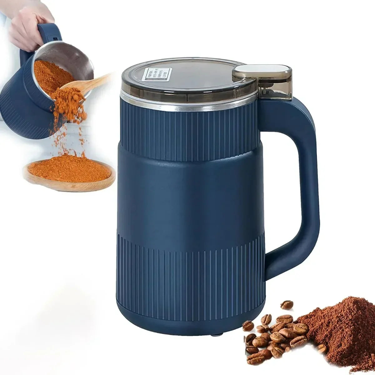 NNEOBA electric coffee grinder, sleek blue and white 500ml countertop mill for beans and spices — view 2
