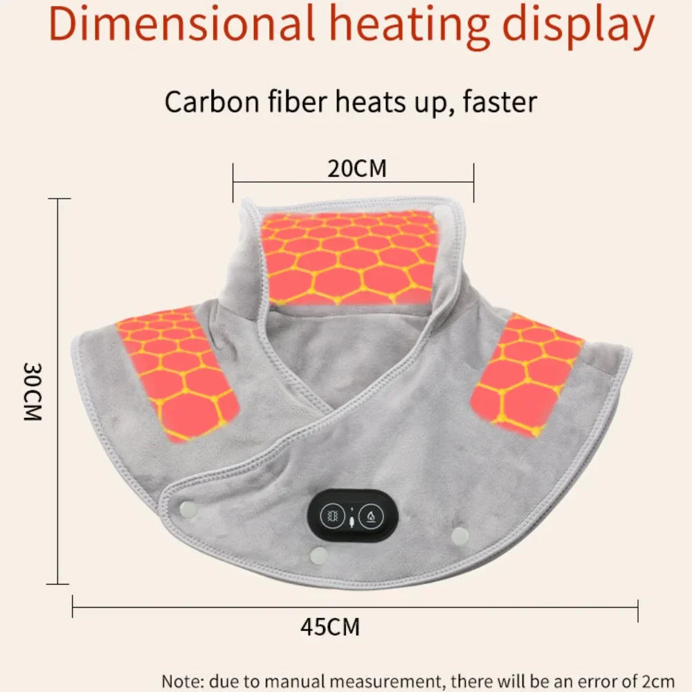 Grey USB electric heating neck and shoulder massager wrap made of soft plush velvet material — view 3