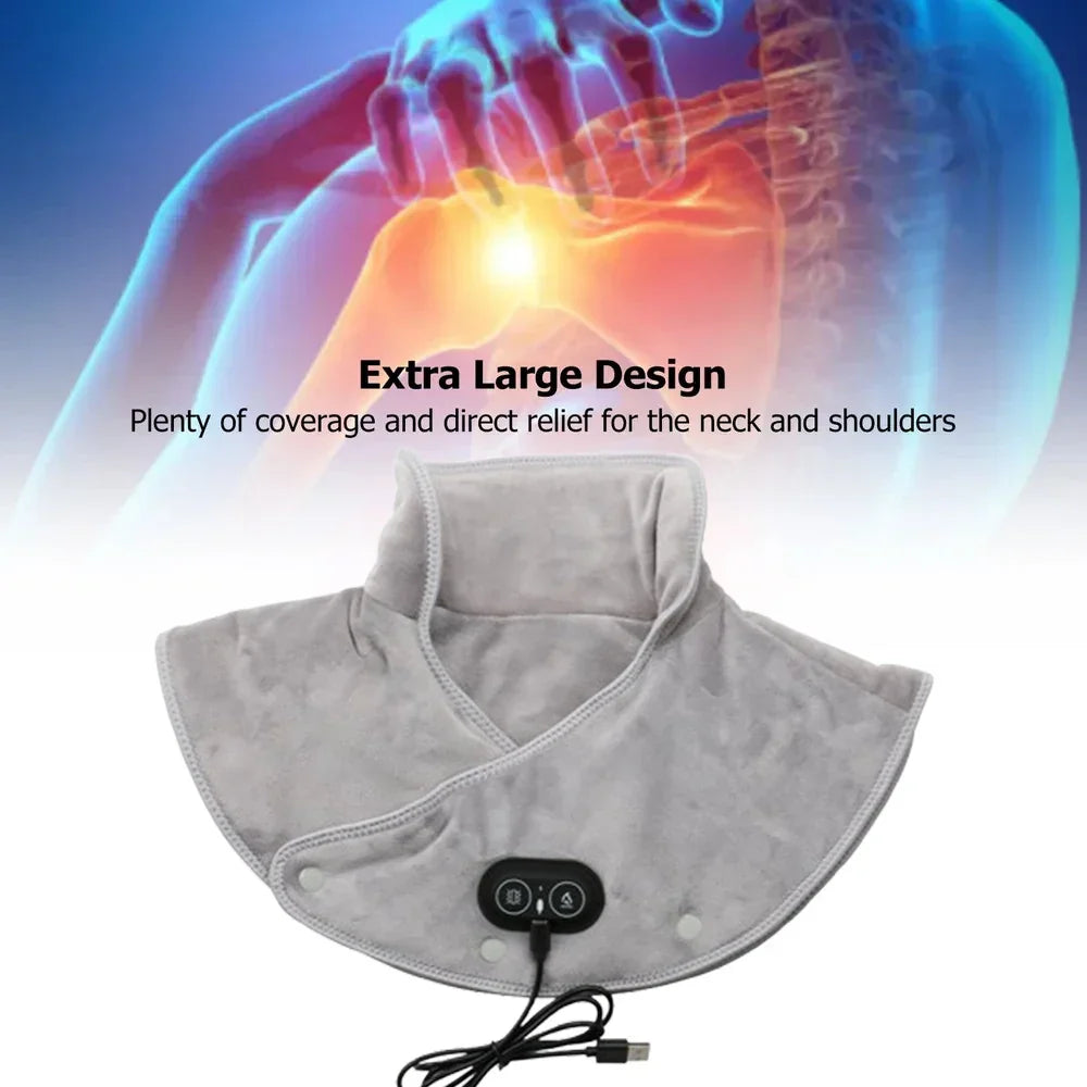 Grey USB electric heating neck and shoulder massager wrap made of soft plush velvet material — view 5