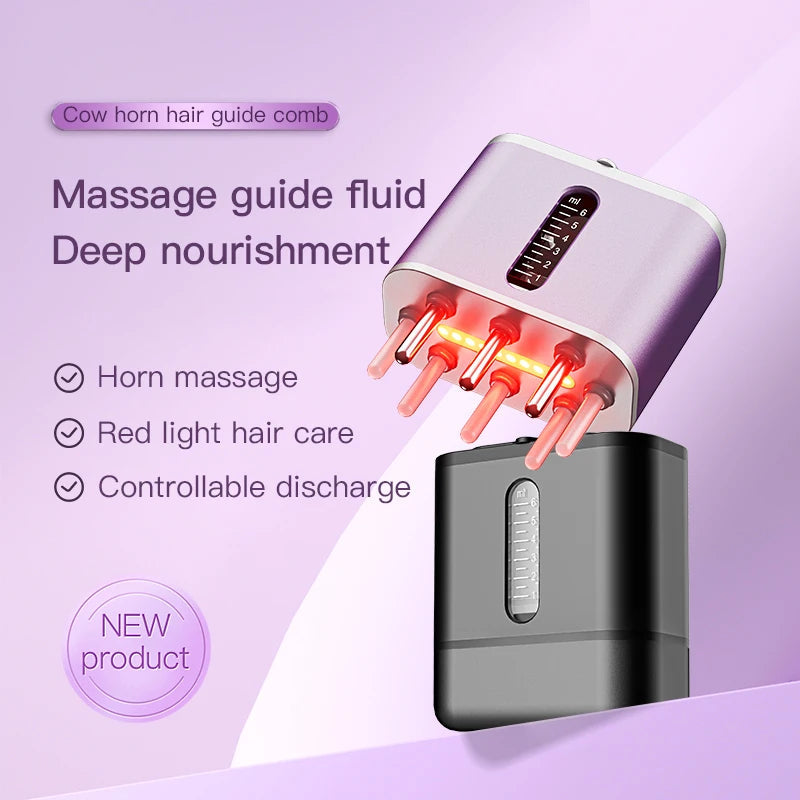 Electric scalp massager in light purple with charging cable and serum dispensing comb — view 2
