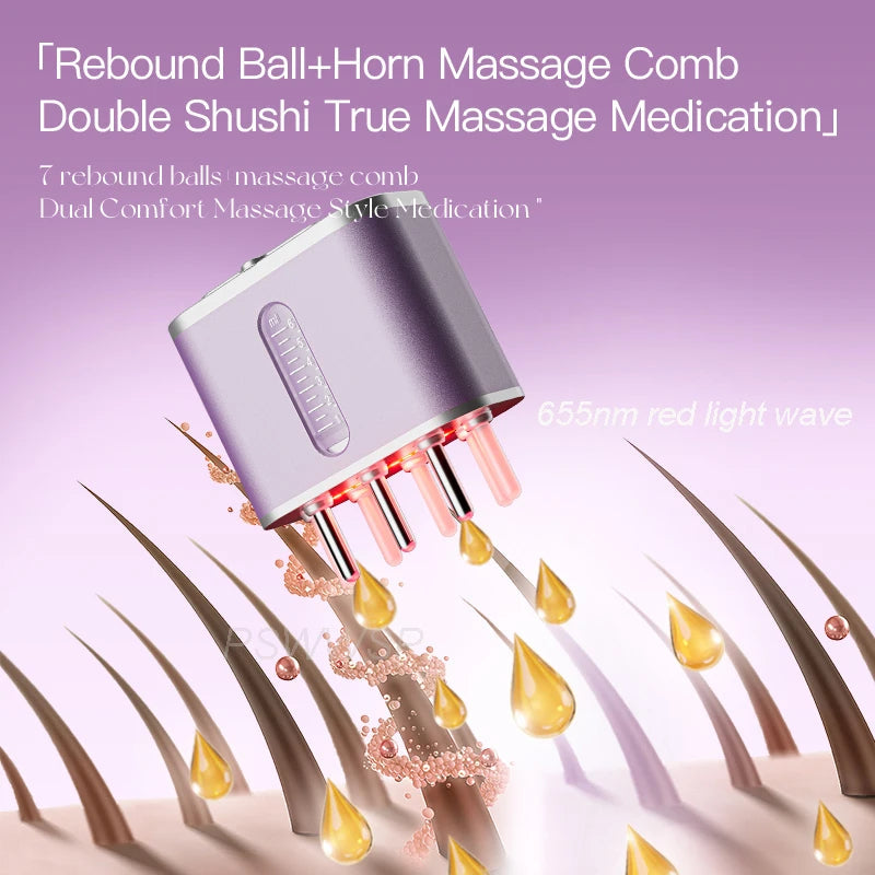 Electric scalp massager in light purple with charging cable and serum dispensing comb — view 4