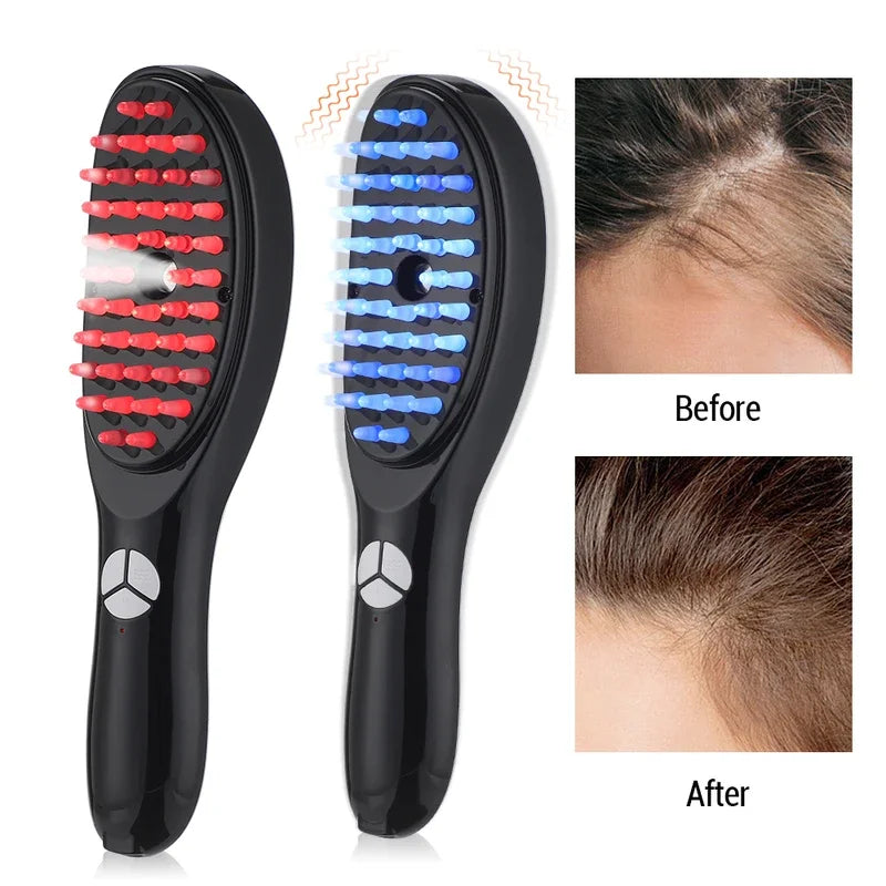 Black electric spray massage comb with LED light therapy for hair growth and scalp care — view 2