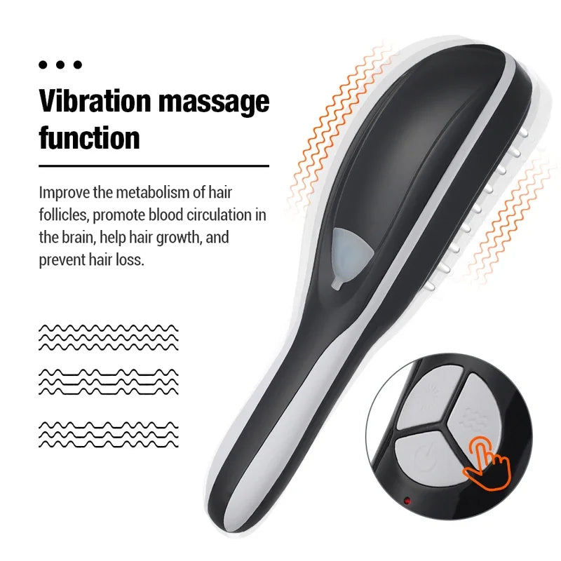 Black electric spray massage comb with LED light therapy for hair growth and scalp care — view 5