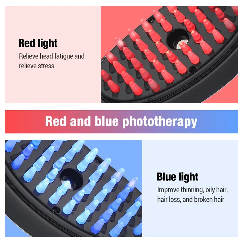 Black electric spray massage comb with LED light therapy for hair growth and scalp care — view 4