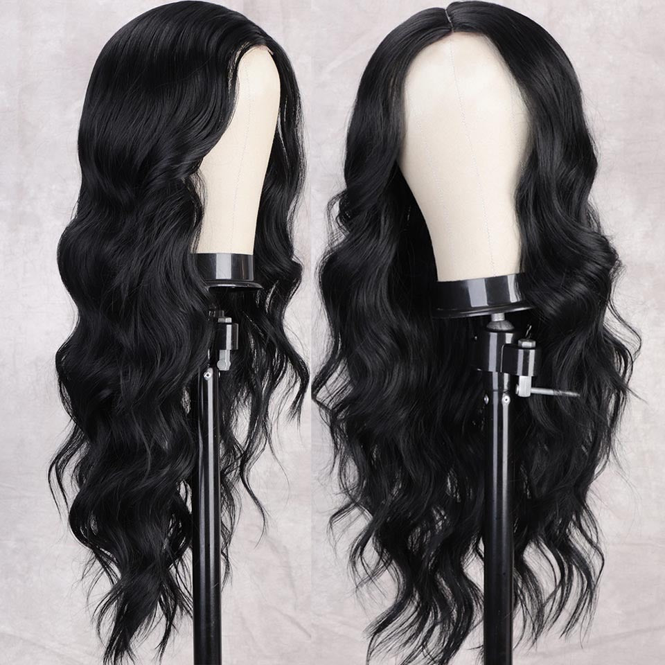 Elegant long curly hair wig for women featuring natural voluminous curls and stylish long front bangs — view 3