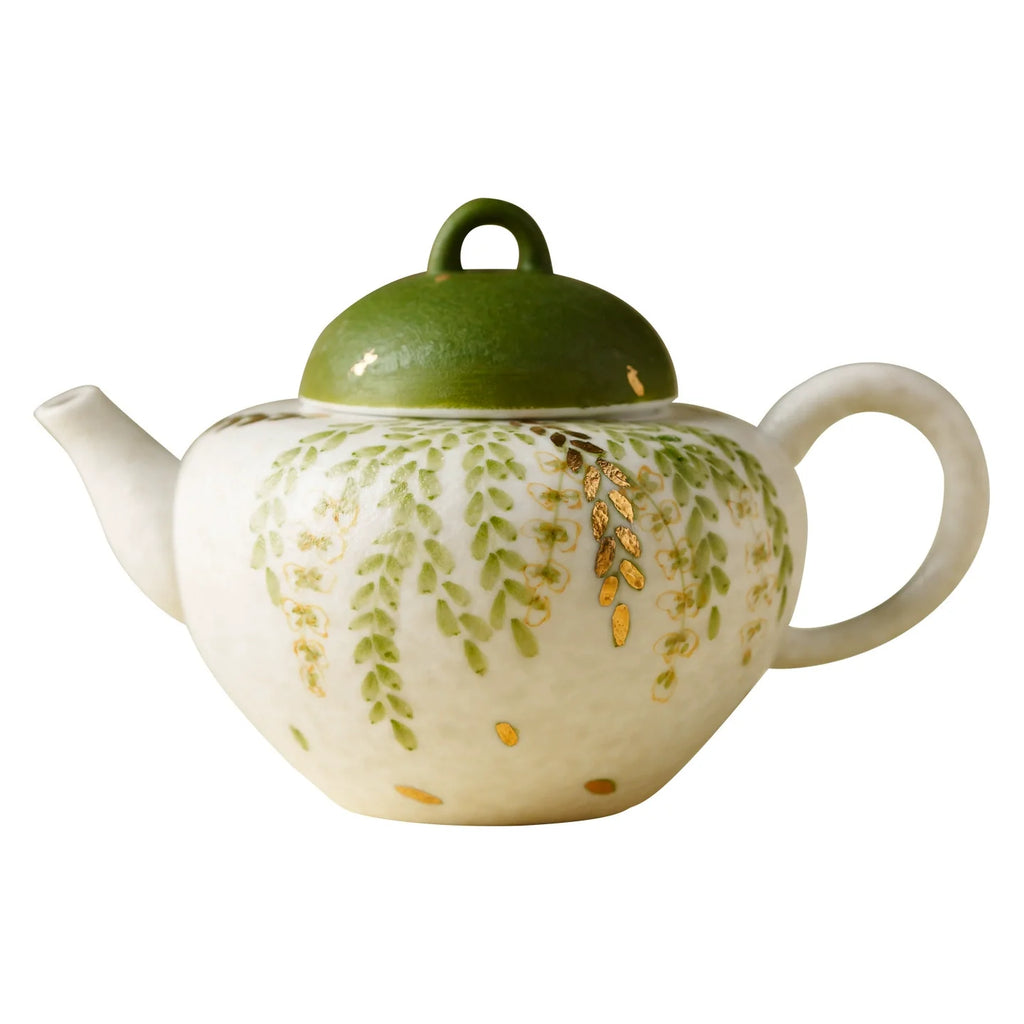 Handmade ceramic green leaf teapot with dome lid and loop handle for traditional tea ceremonies — view 5