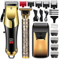 Elite grooming kit featuring professional cordless hair clippers, beard trimmer, and USB charging accessories.