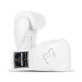 Elite Pro 2.0 lace-up boxing gloves in white and grey premium cowhide leather