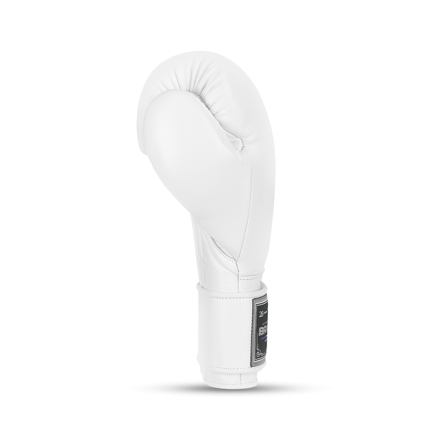 White and grey velcro boxing gloves made from genuine cowhide leather with reinforced foam cuffs. — view 3