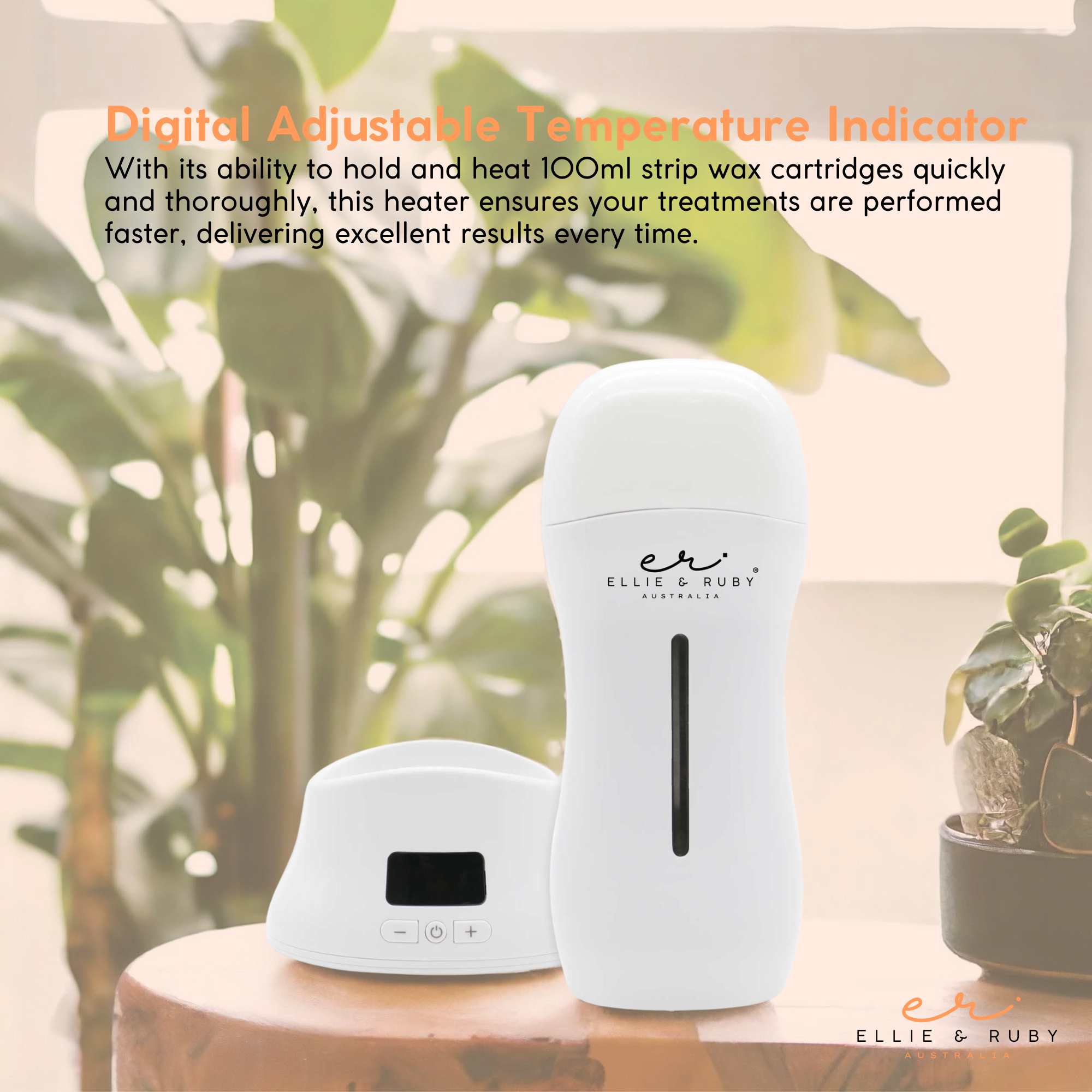 White handheld digital wax warmer with charging base and green aloe vera roll-on wax cartridge. — view 5