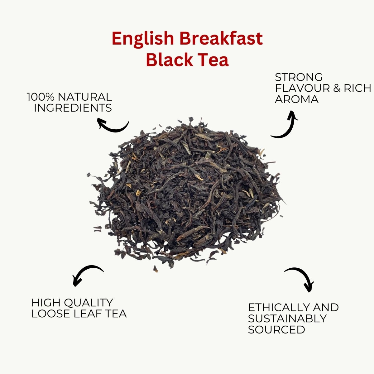 Camellios English Breakfast loose leaf black tea blend shown in its natural raw dried state — view 3