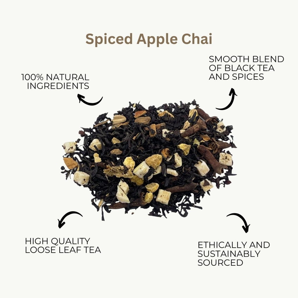 Spiced apple chai loose leaf black tea blend with visible dried fruit and warming winter spices — view 3