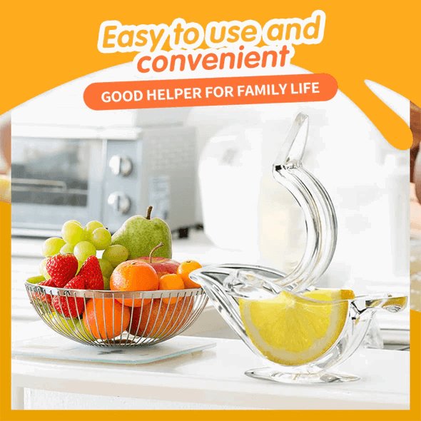 Elegant bird-shaped clear acrylic manual lemon squeezer for fresh citrus juice preparation. — view 4