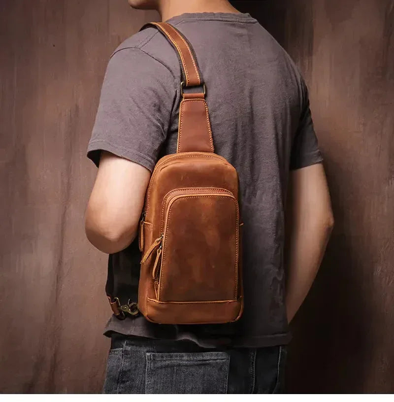 Erling leather sling bag in premium full-grain brown leather with an adjustable crossbody strap. — view 5