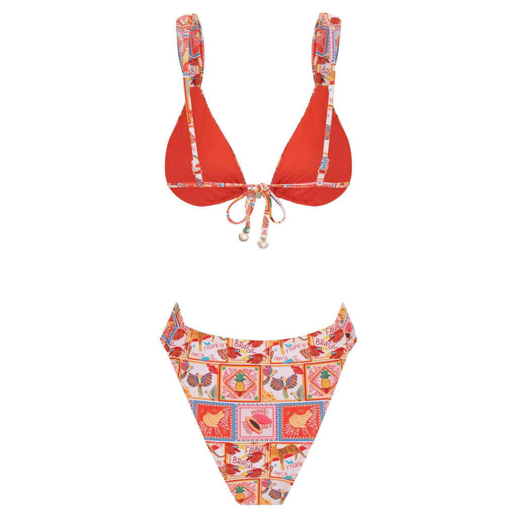 Ruched Coco Brazil two-piece bikini set with tri-bead details and gold shell tassels — view 2