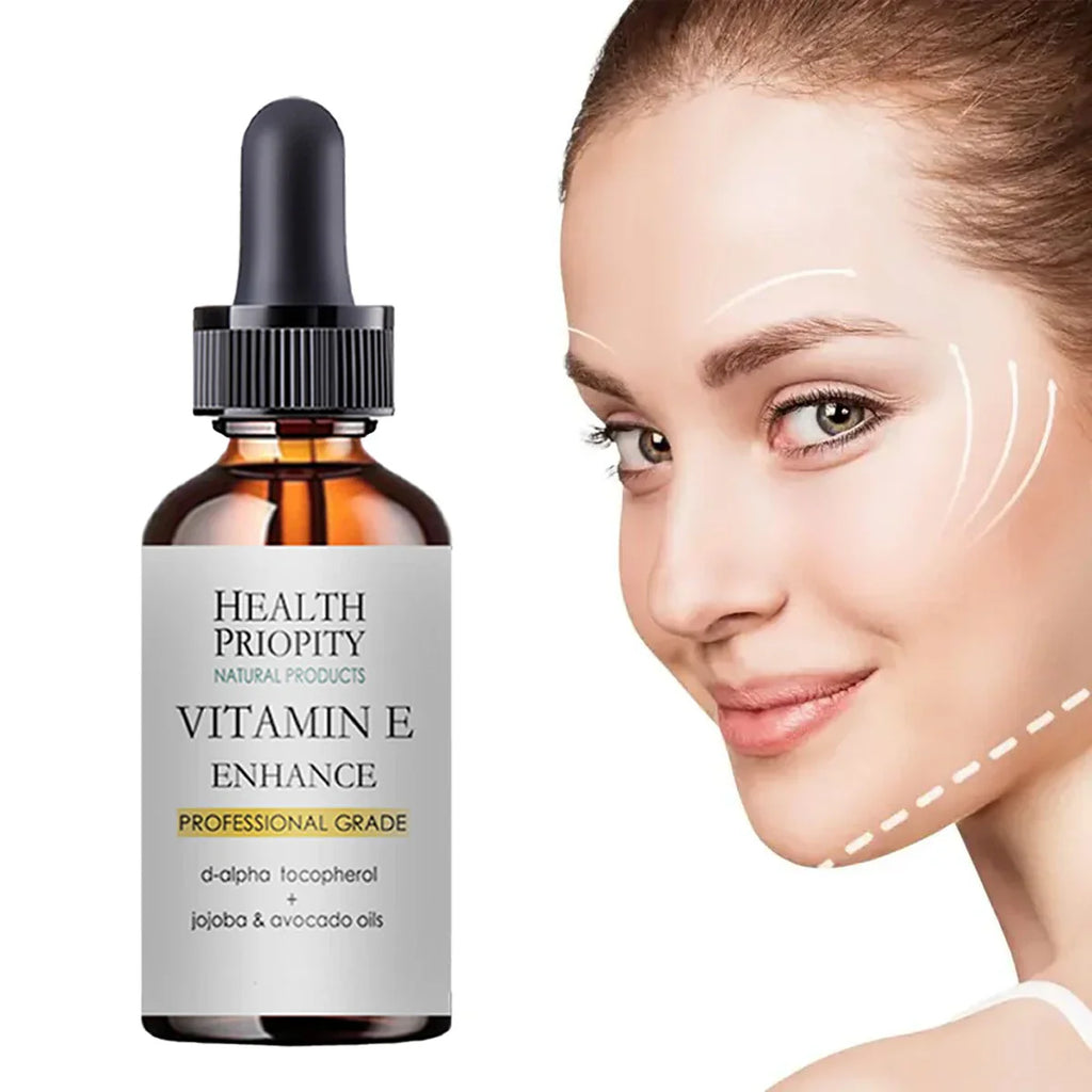 Dropper bottle of natural vitamin E essential face essence for hydrating and brightening radiant skin. — view 2