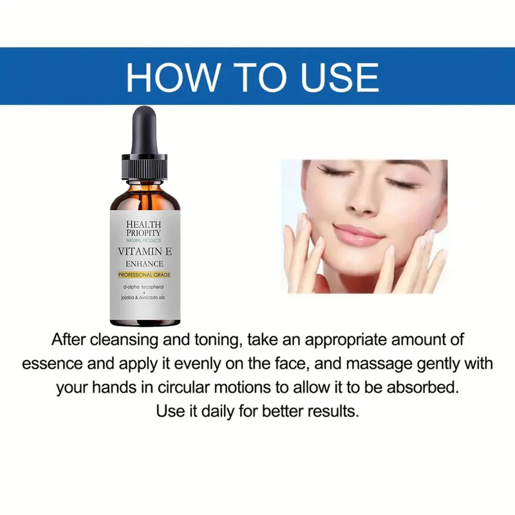 Dropper bottle of natural vitamin E essential face essence for hydrating and brightening radiant skin. — view 4