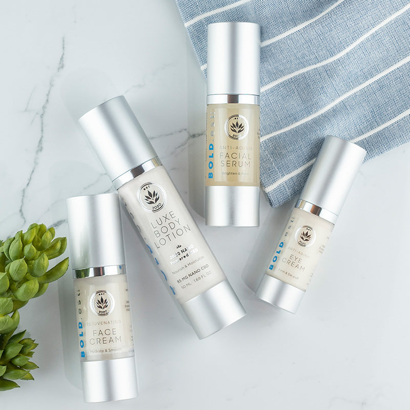 Nano powered CBD luxe body lotion in a travel size bottle with natural botanical ingredients — view 5