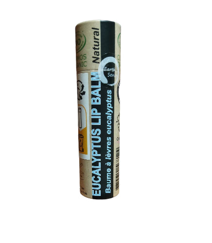 Organic eucalyptus lip balm in eco-friendly biodegradable paper push-up tube packaging