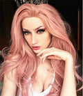 Long curly hair wig in synthetic wavy texture with center part for women