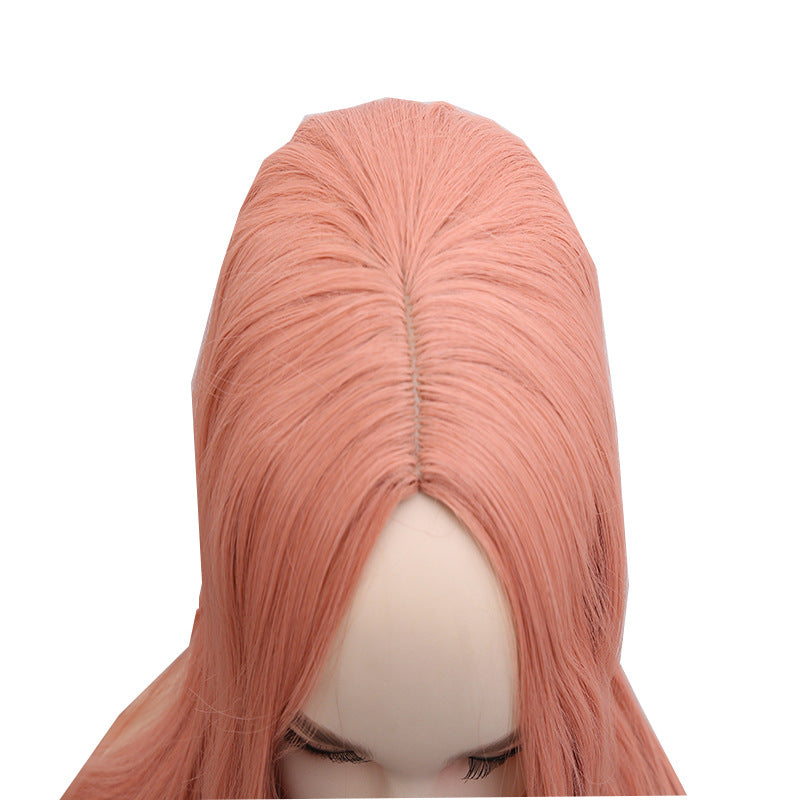 Long curly hair wig in synthetic wavy texture with center part for women — view 5