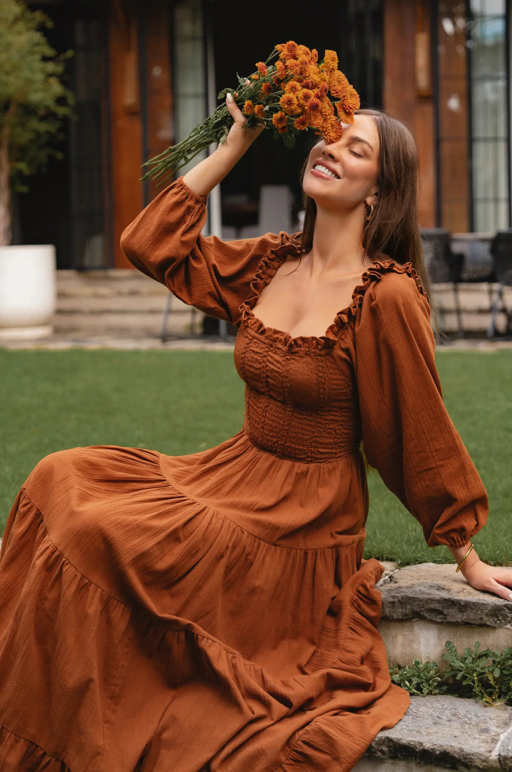 Evangeline Tiered Linen Midi Dress-1