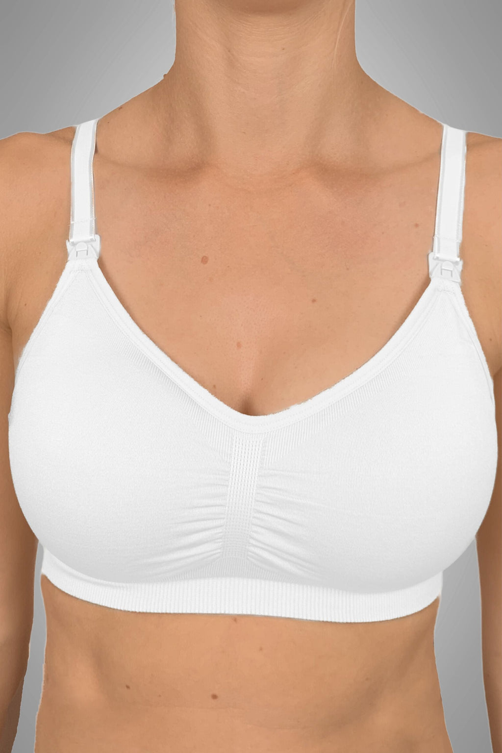 White everyday seamfree maternity and nursing bra with drop-down cups and ribbed underband