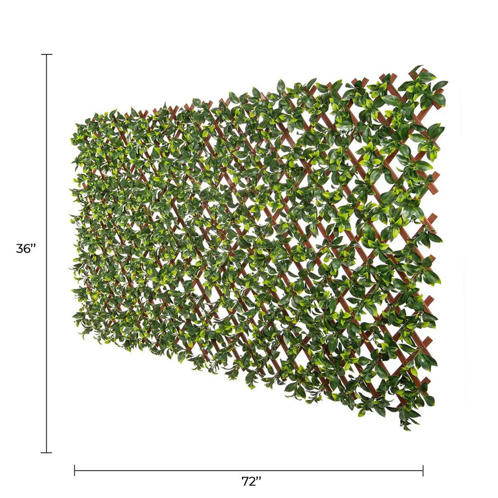Expandable artificial jasmine trellis privacy screen featuring lifelike green foliage on a diamond lattice. — view 2