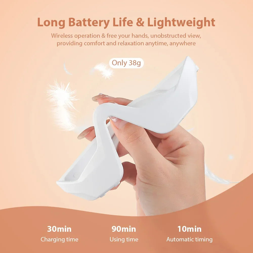 White hands-free 3D eye massager device for EMS and red light therapy. — view 3