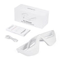 White hands-free 3D eye massager device for EMS and red light therapy.