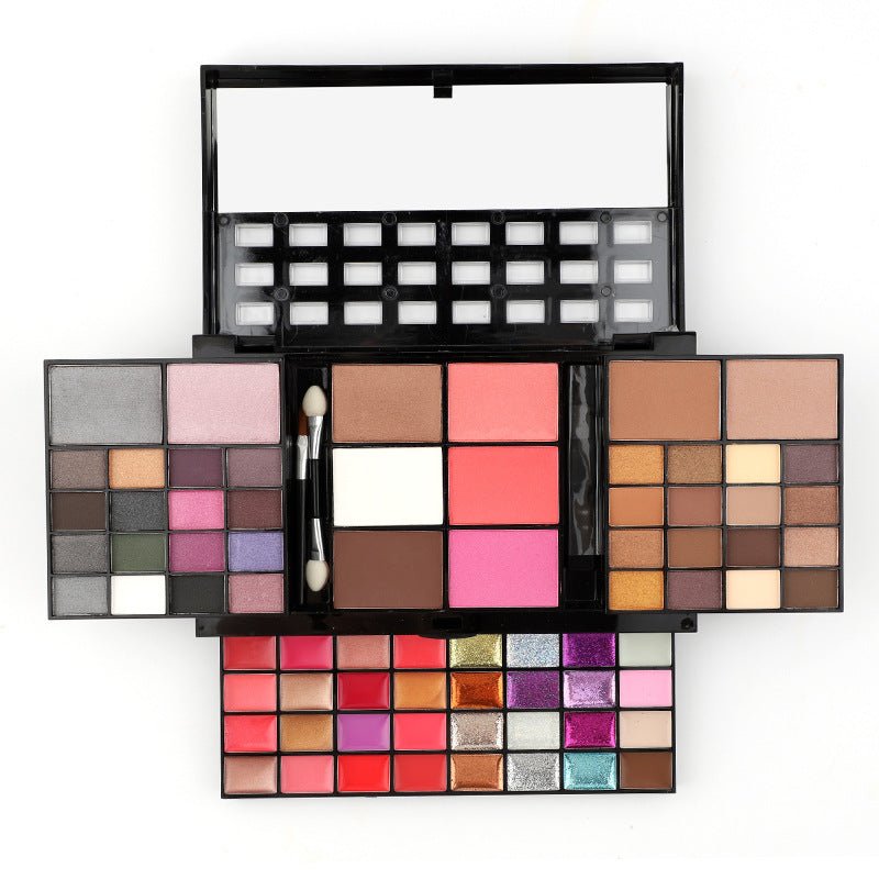 74-color makeup palette featuring vibrant eyeshadows, lip glosses, blushes, and glitters in a compact case — view 2