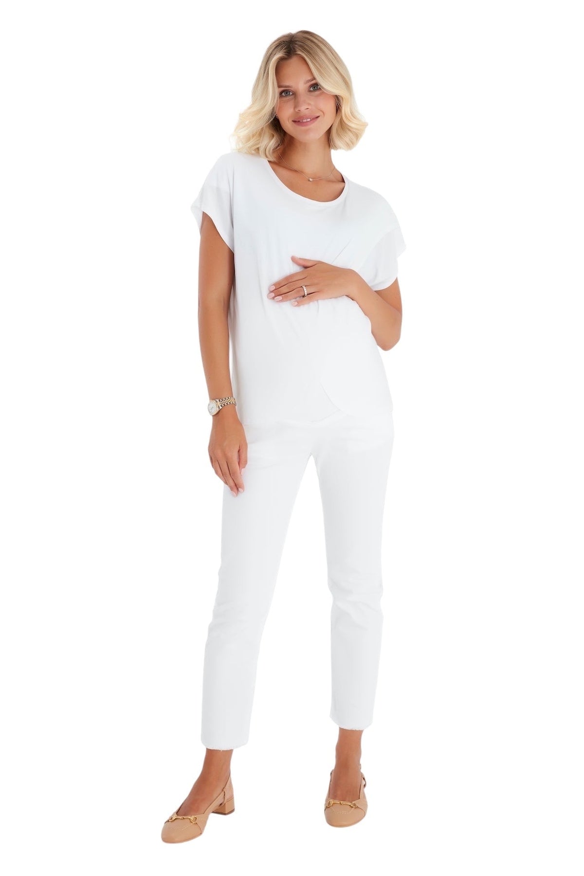 Handy Crossover Short Sleeve Cotton Maternity/Nursing Top-5