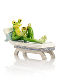 Hand painted green frog reading a book on a sun lounger trinket box with sparkling crystals