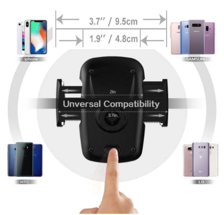 Black universal car air vent phone mount holder with adjustable cradle and secure clip — view 3